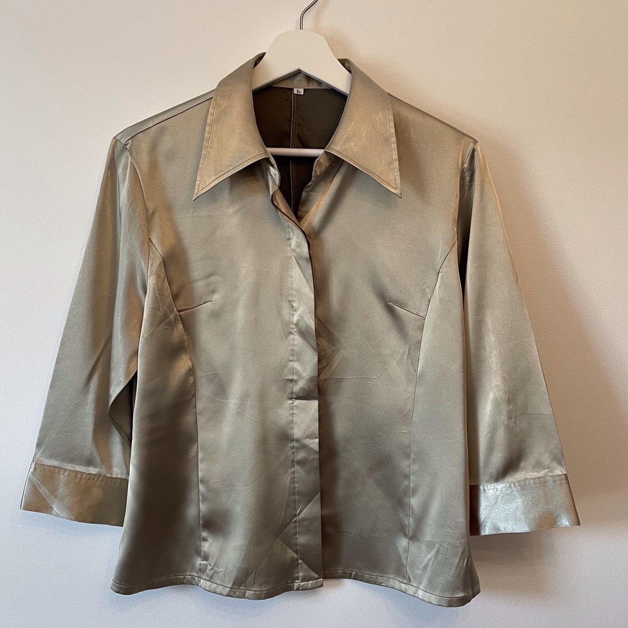 Vintage satin 3 quarter sleeve blouse Item is in... - Depop