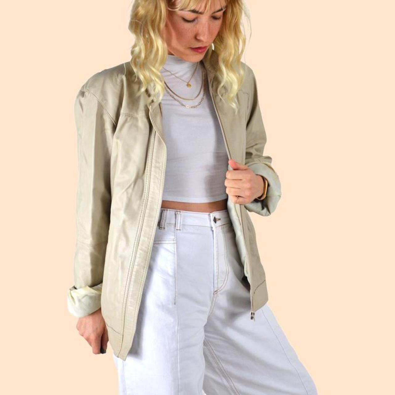 Oversized Vintage Cream Leather Jacket - Gorgeous... - Depop