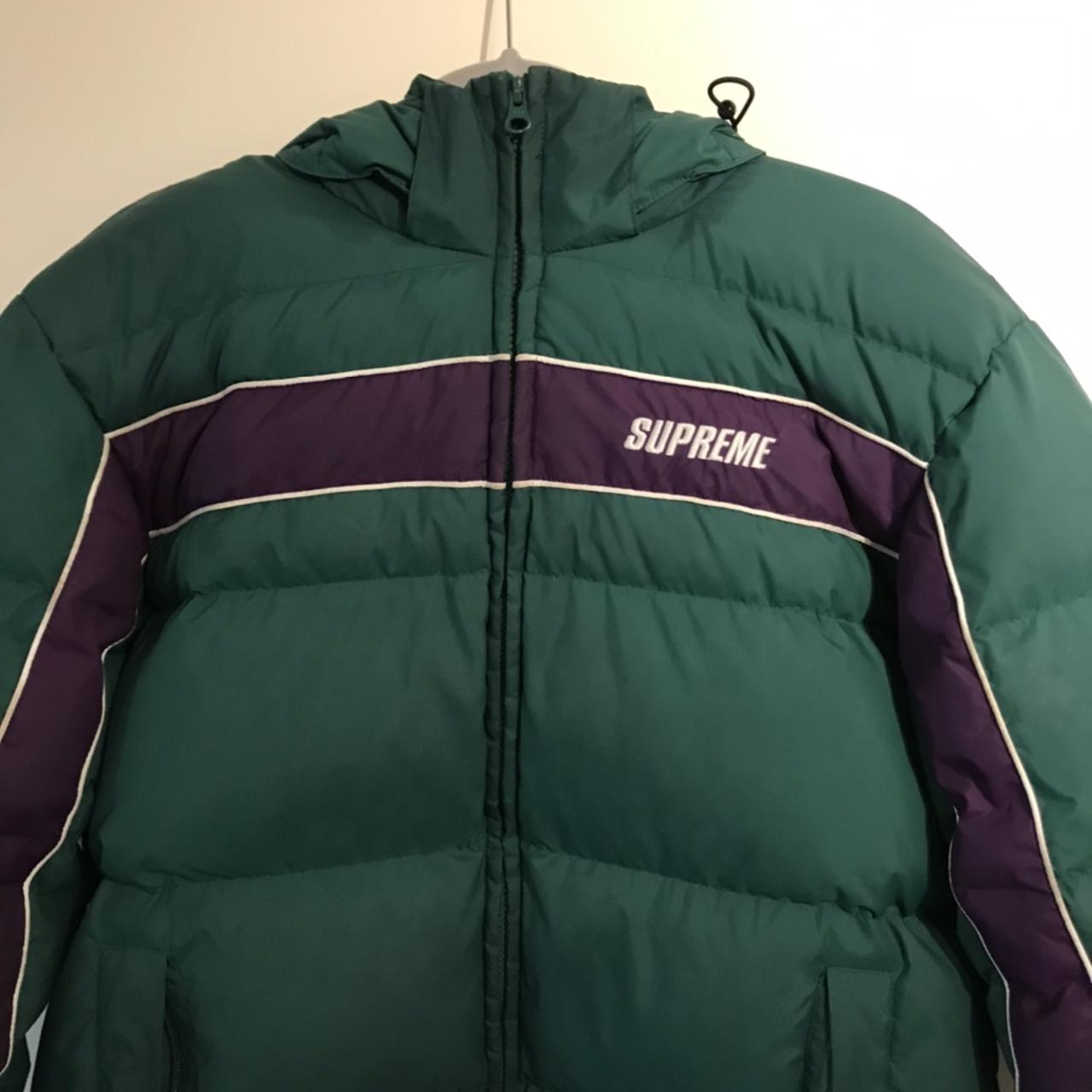 Supreme puffer jacket / coat in green and... - Depop