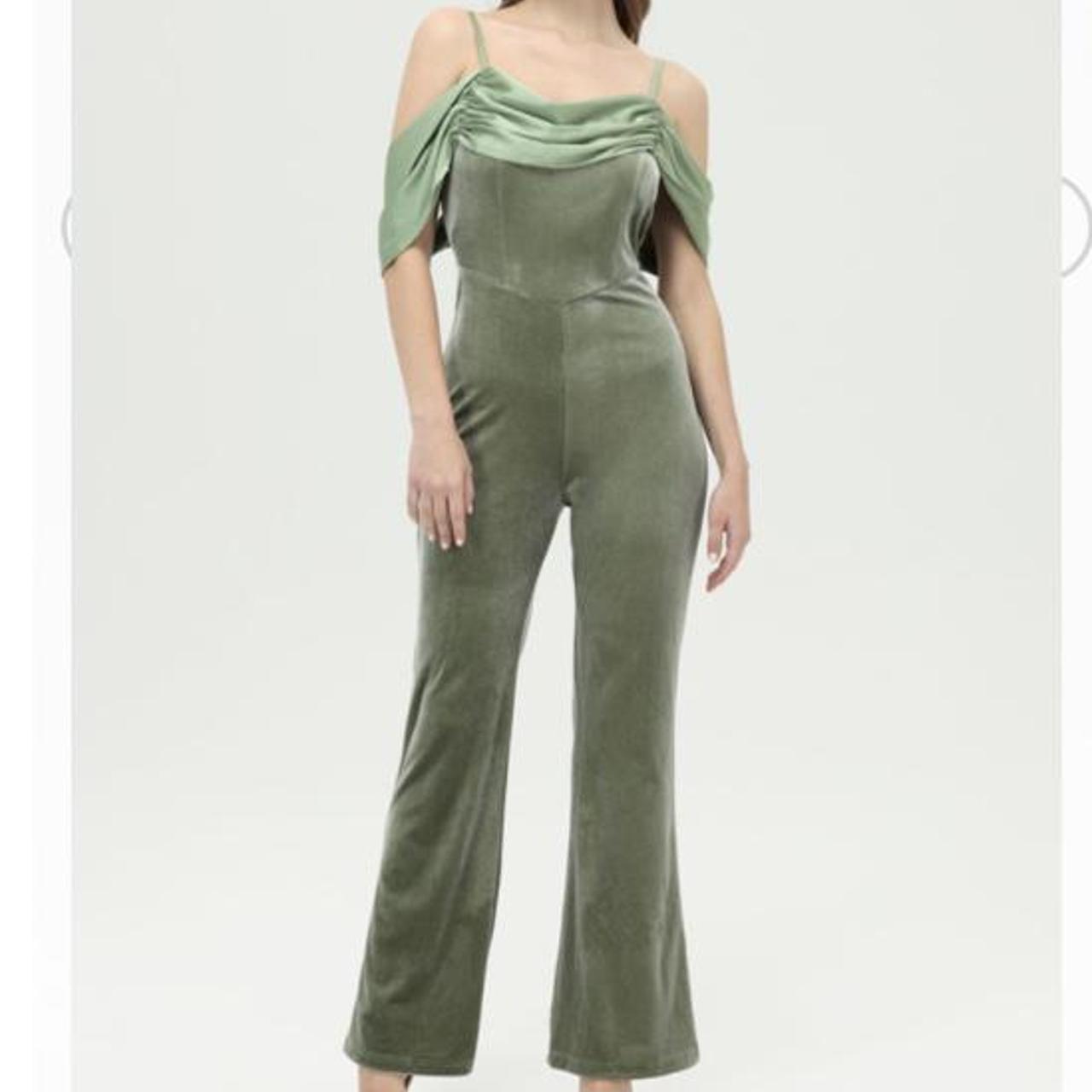 LAST CHANCE!! Brand New Cider Green Velvet Jumpsuit... Depop