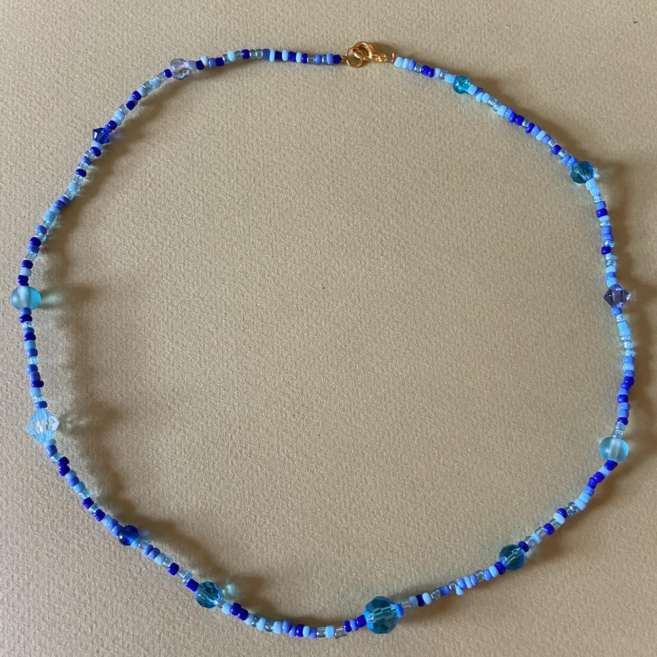 blue mismatch beaded necklace with reclaimed beads.... - Depop