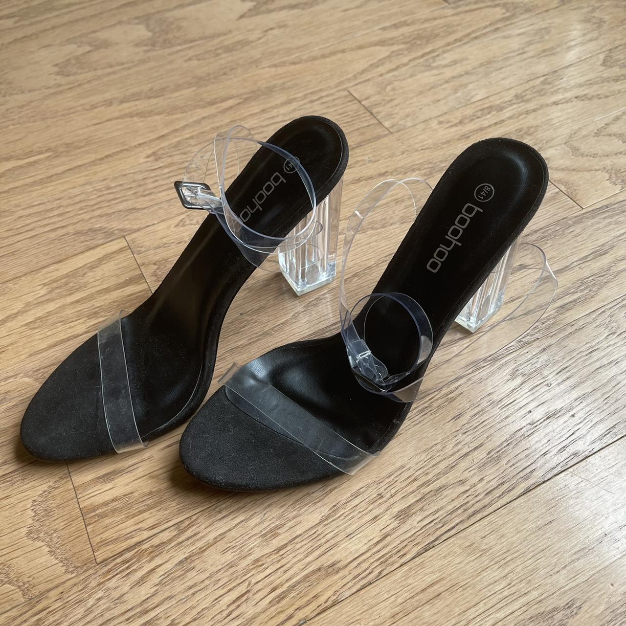 BOOHOO Clear boxy heel ankle wrap strap heel //... - Depop