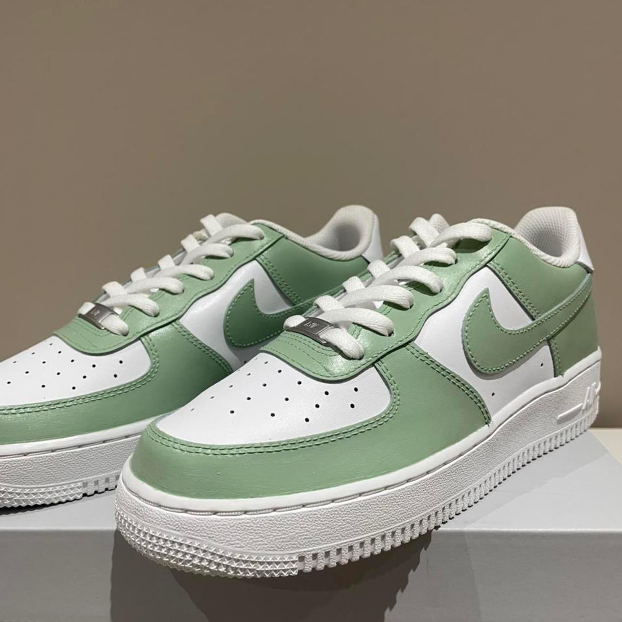 Nike custom sage green Air Force 1 Trainers NO... - Depop