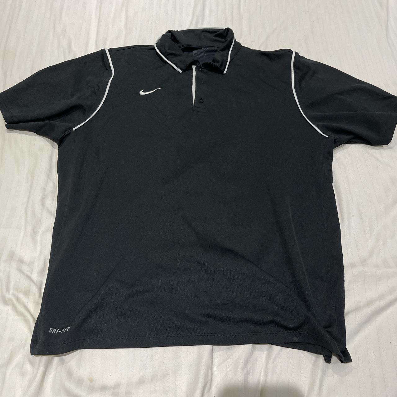 vintage black nike polo shirt with white lining size... - Depop