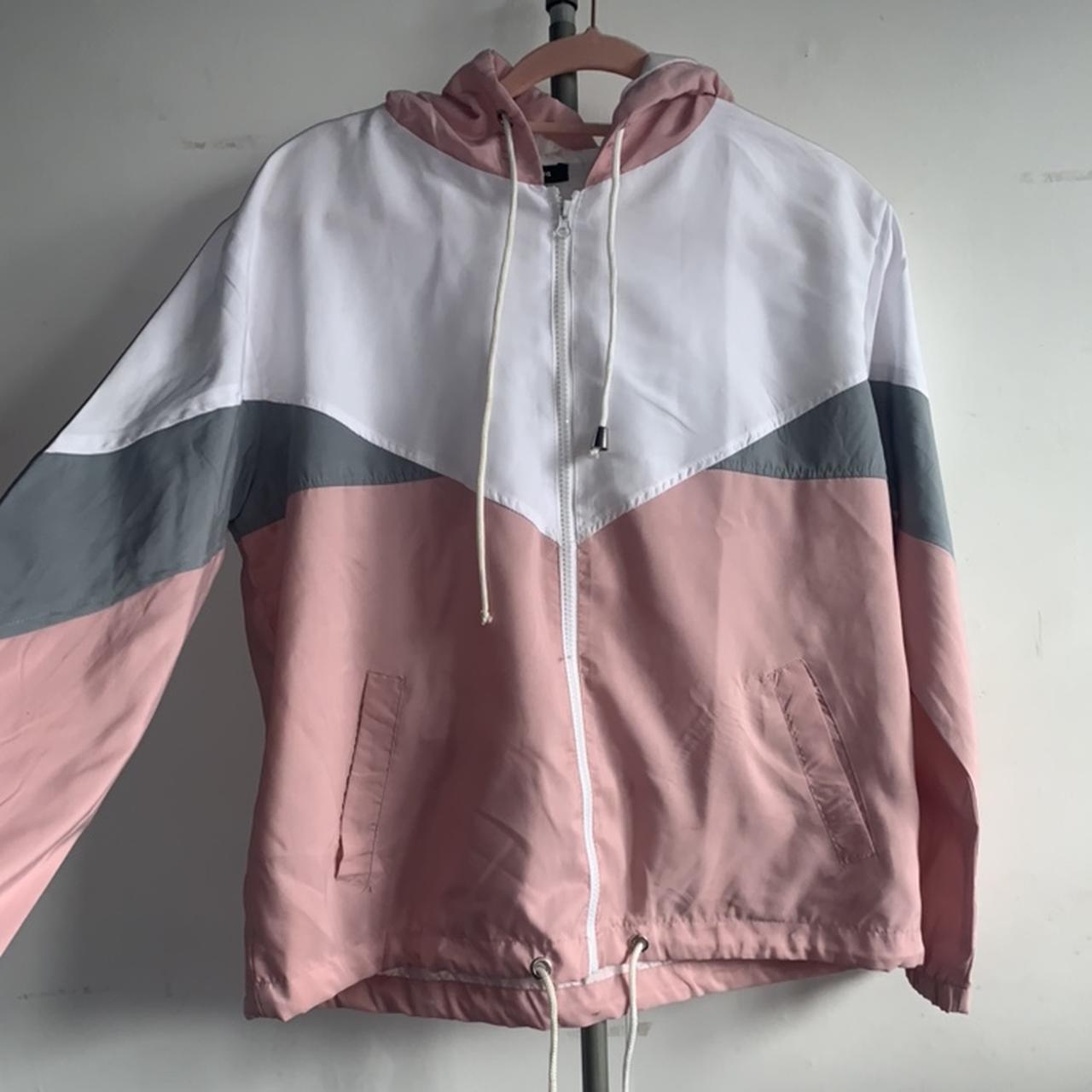 Pink grey and white windbreaker hotsell