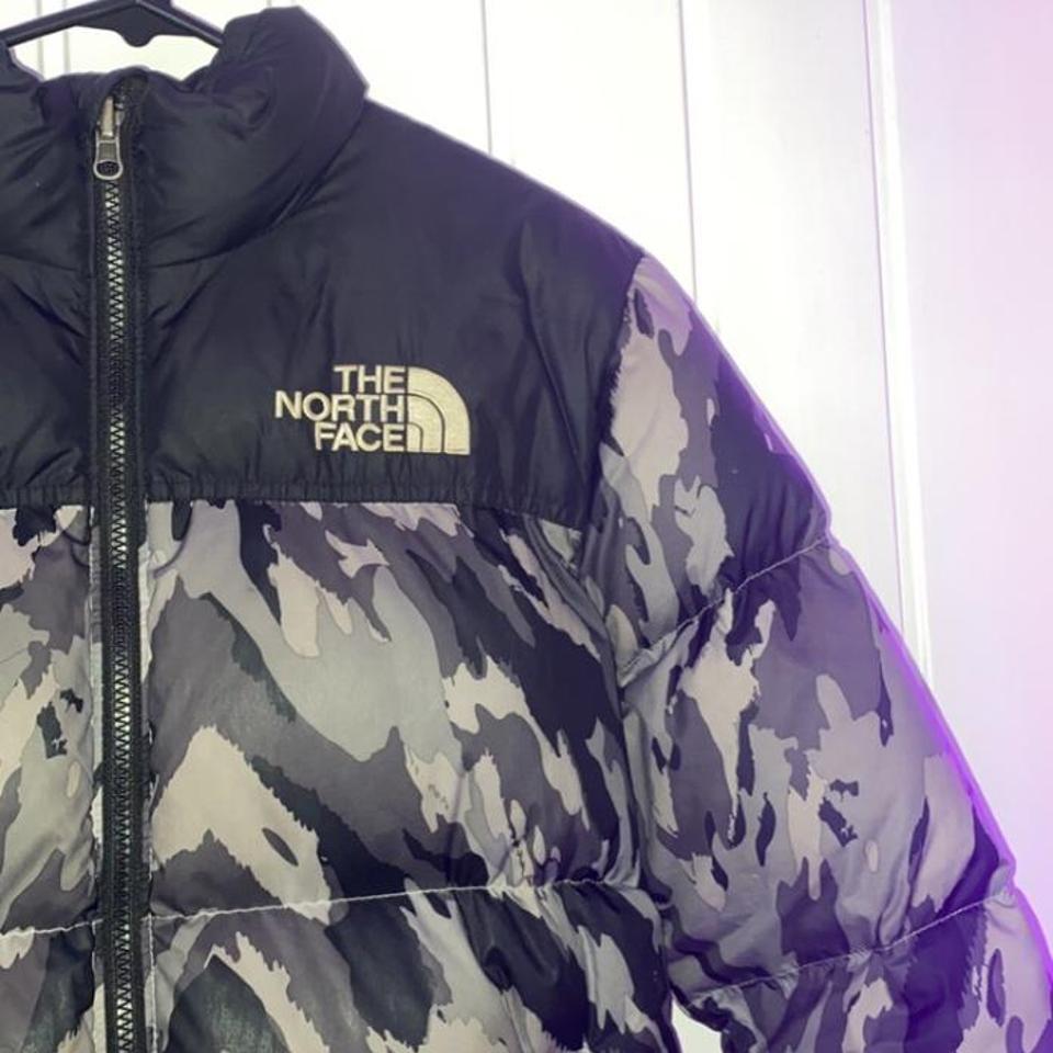 north face nuptse grey camo