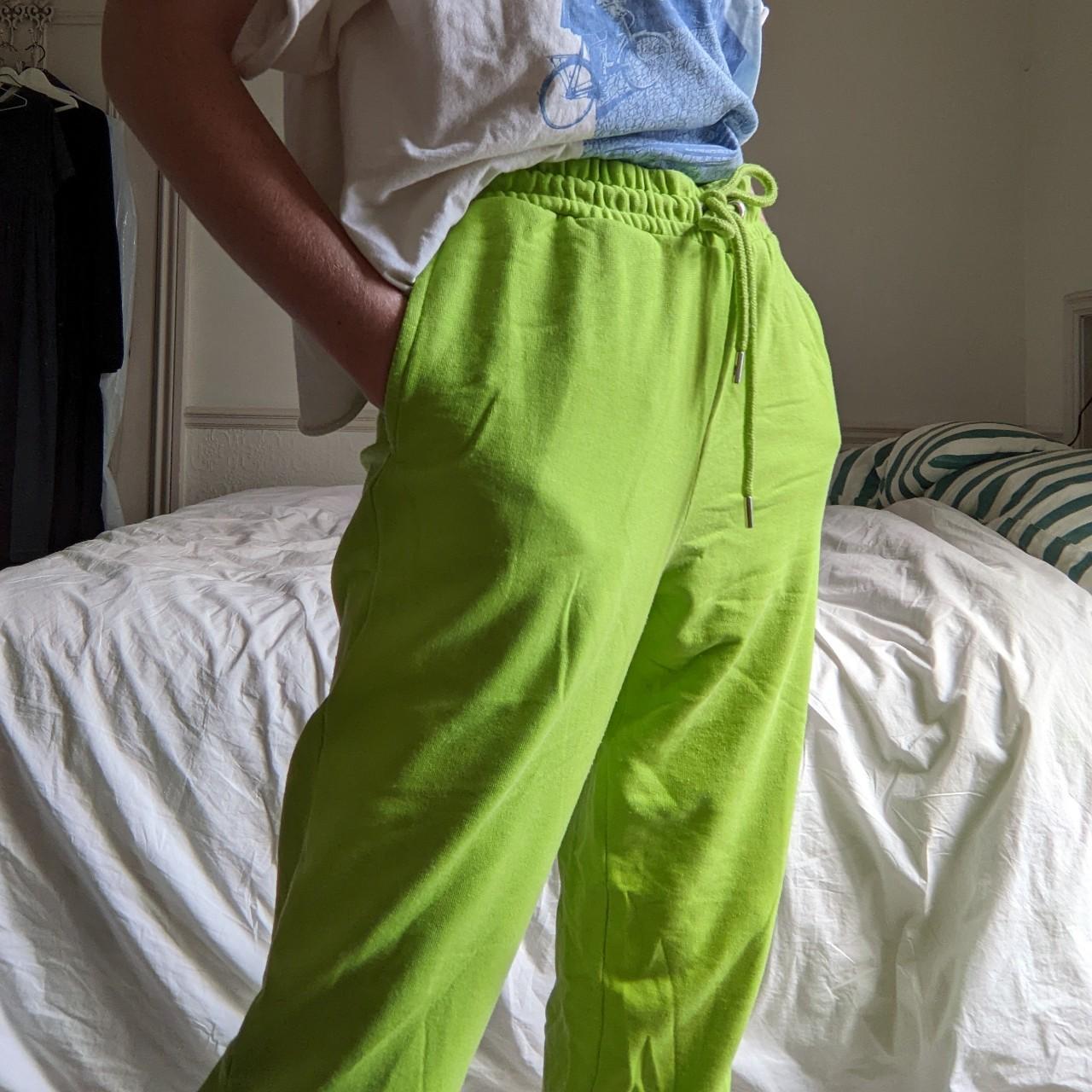 Monki Lime green tracksuit bottoms Size S (would... - Depop