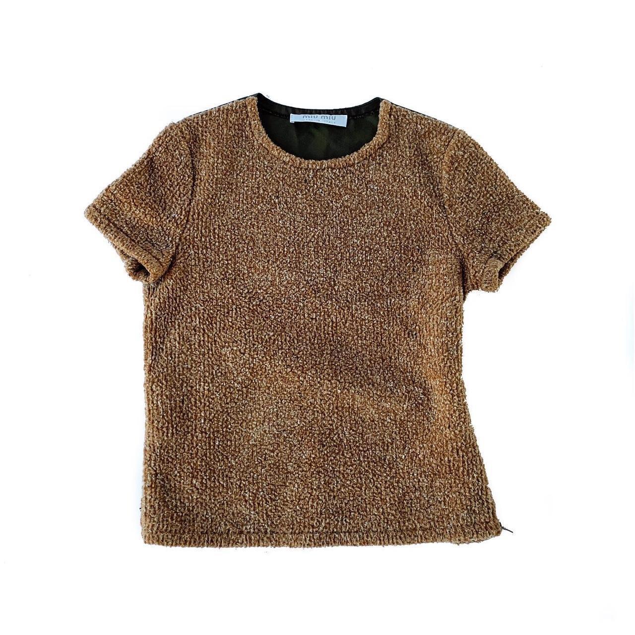 トップス MIU MIU Khaki Tops 2000s MIU MIU F/W 1999 Beige Knit Top with Khaki Buckle | Depop