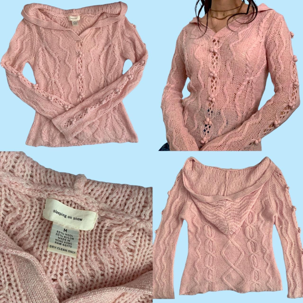 pink hooded knit sweater ️💕 - adorable pastel long... - Depop