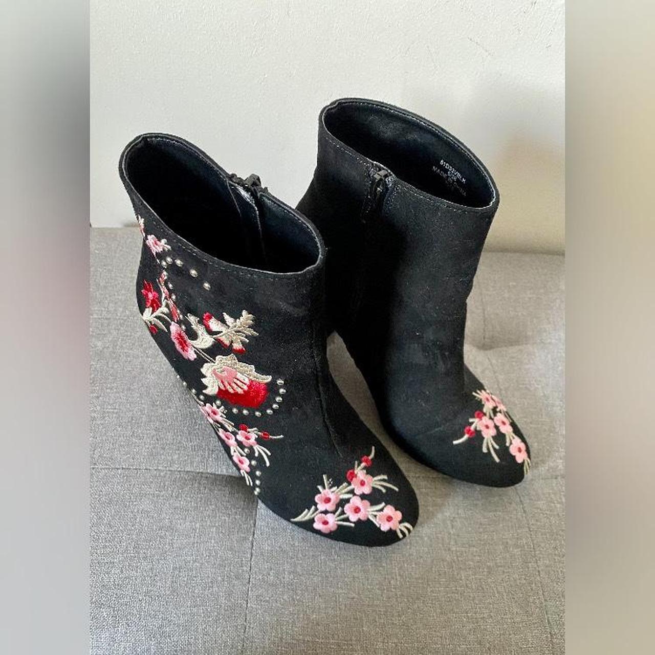 Miss Selfridge floral embroidery black heeled boots