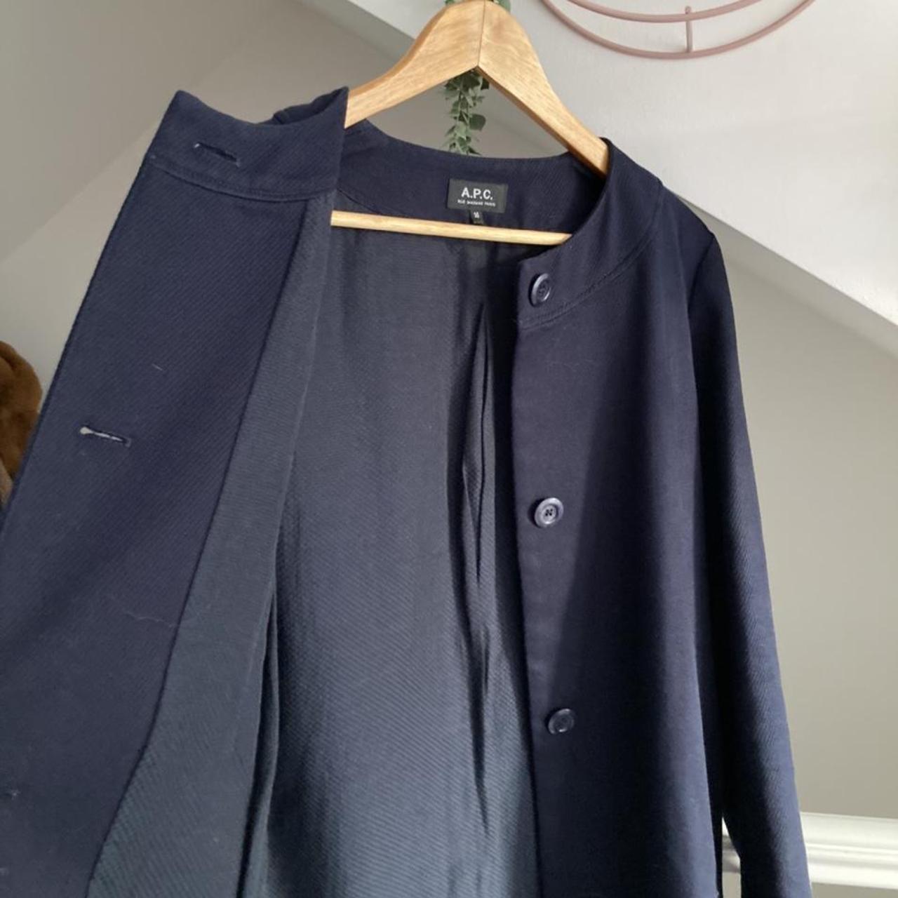 A.P.C jacket in navy - featuring a crew neck... - Depop