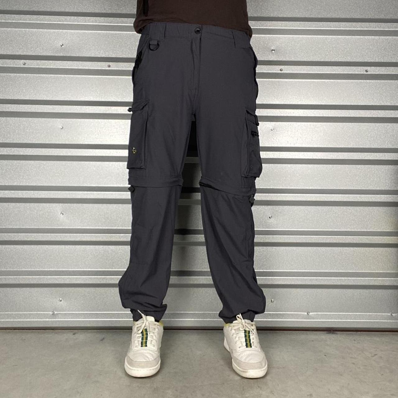 y2k Grey Polyester Cargo Track Suit Pants Size small... - Depop