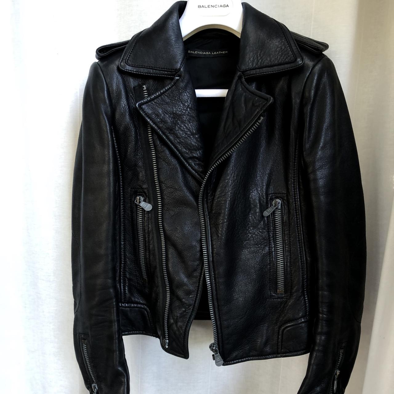 BALENCIAGA Size 36 leather jacket in black Purchased... - Depop