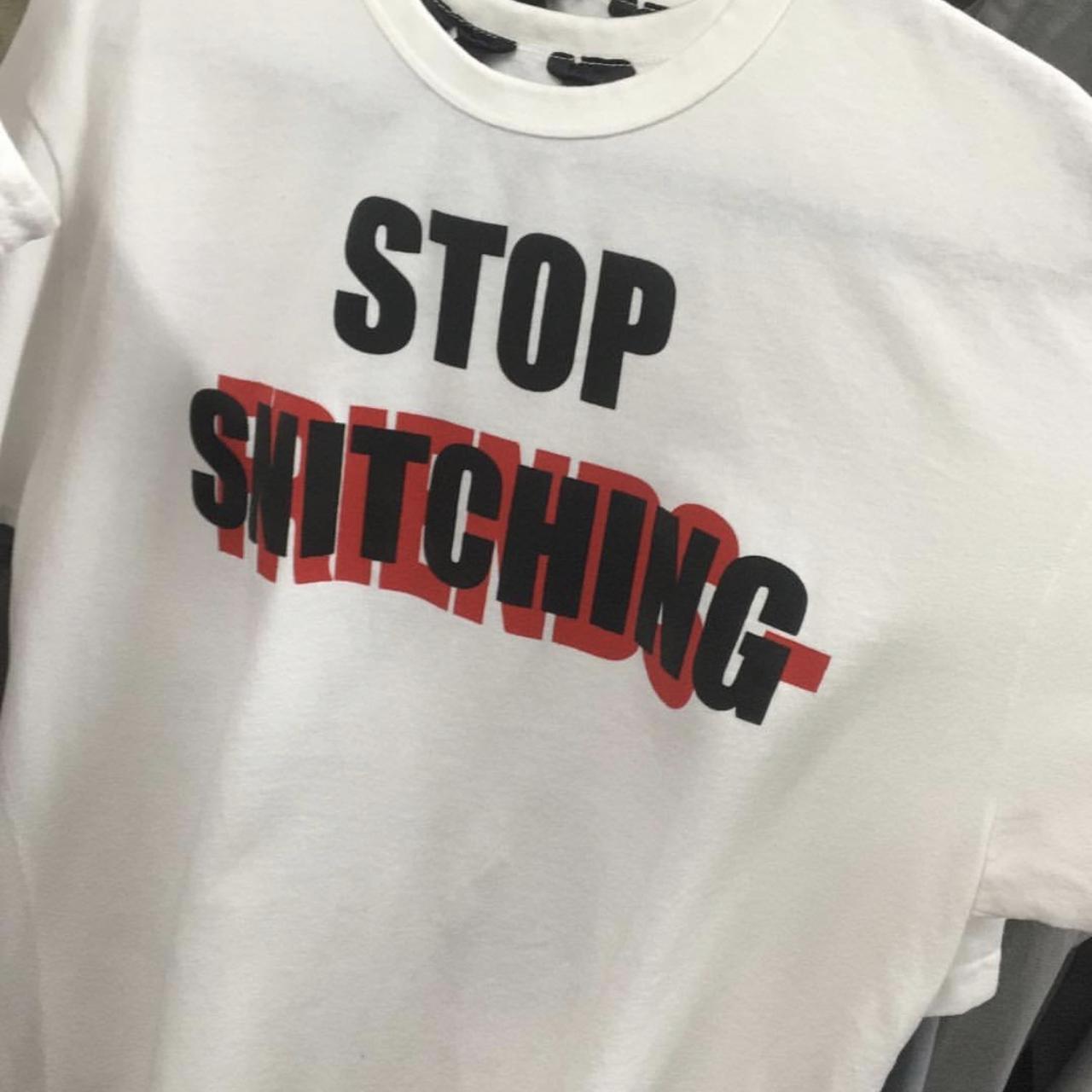 Item: Vlone Friends Stop Snitching Tee Size:... - Depop