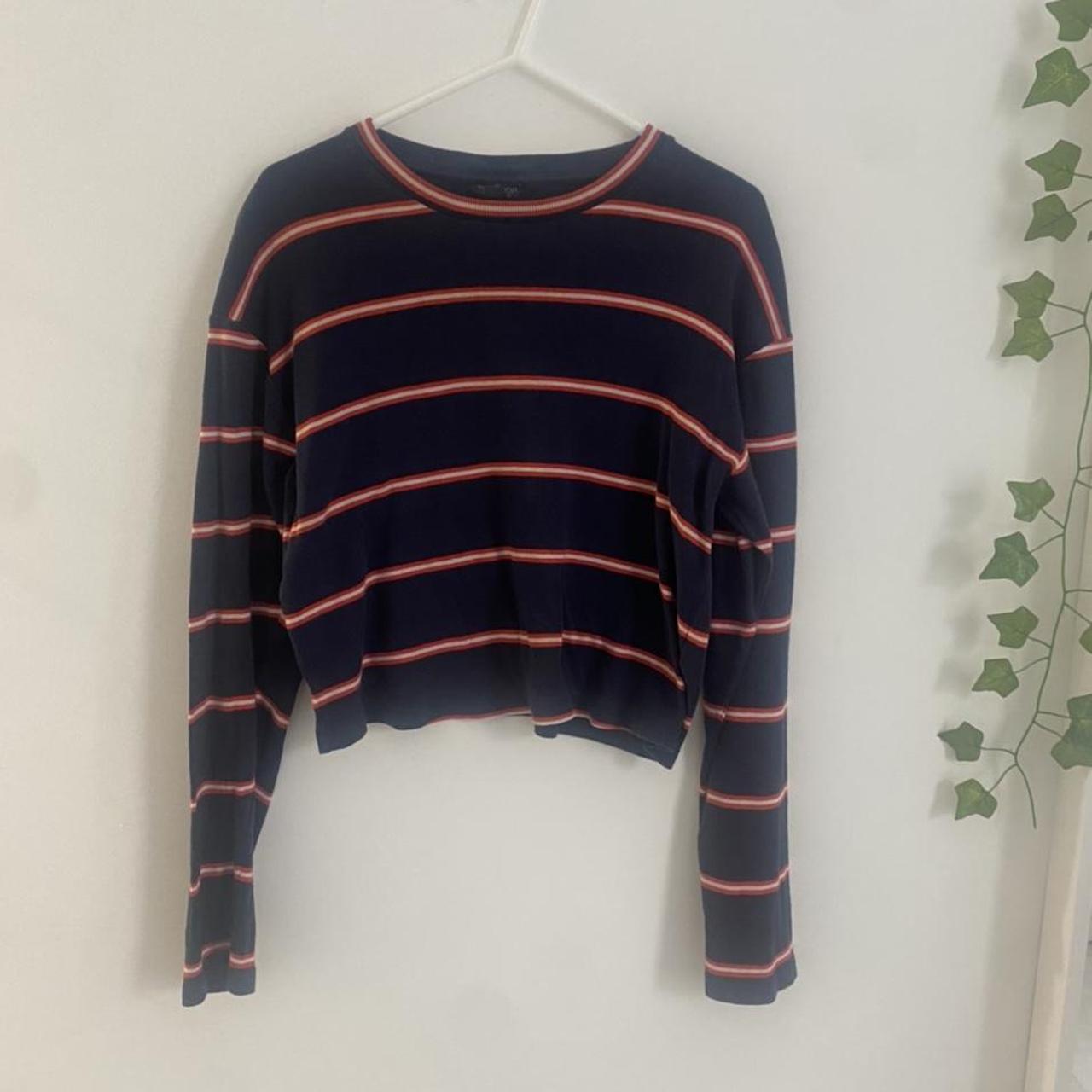 Blue Red And White Striped Long Sleeve Crop Top Depop 0979