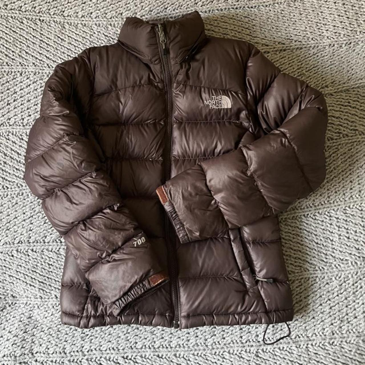 north face brown puffer jacket depop