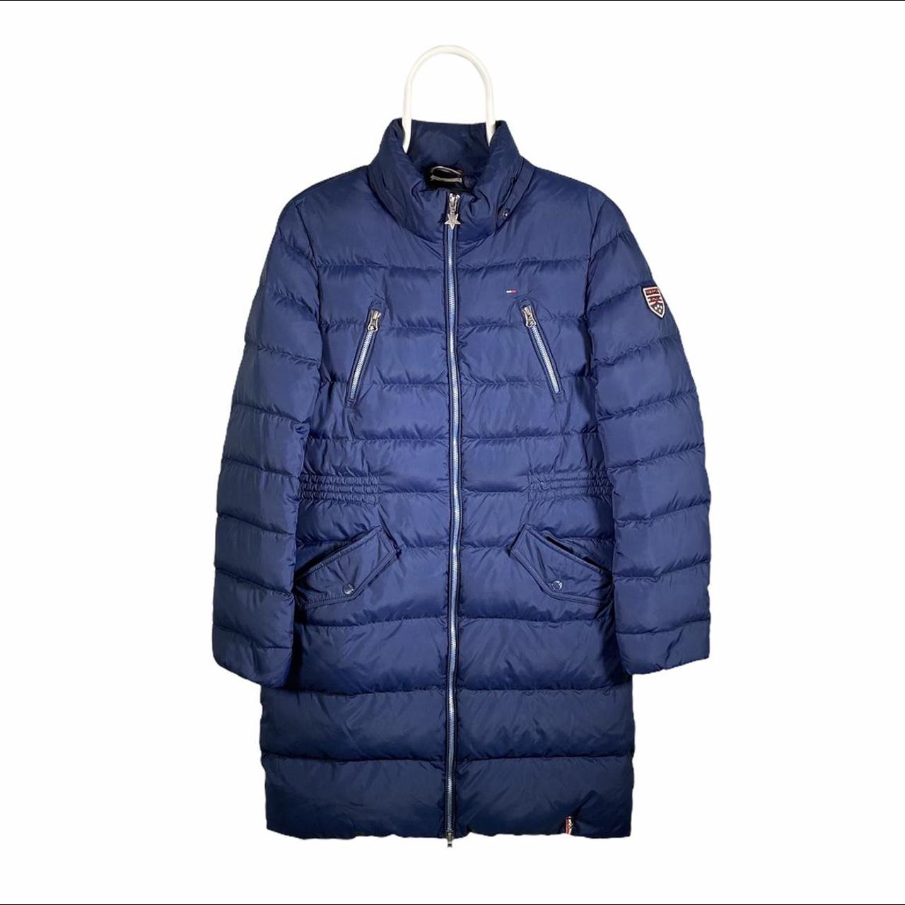 Blue Tommy Hilfiger Long Down Puffer Jacket - Size... - Depop