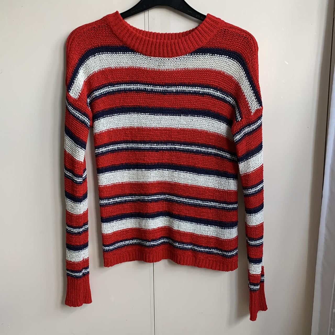 Red and white stripe knit jumper ️ Size 8 but would... - Depop