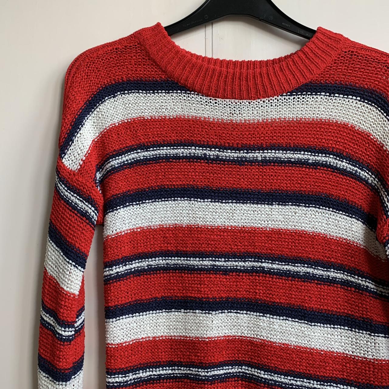 Red and white stripe knit jumper ️ Size 8 but would... - Depop