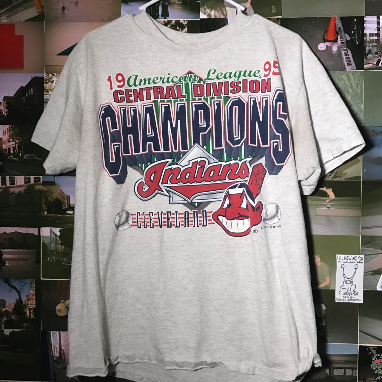 VINTAGE 1995 Cleveland Indians MLB Baseball Shirt Size Large L Gray Mens