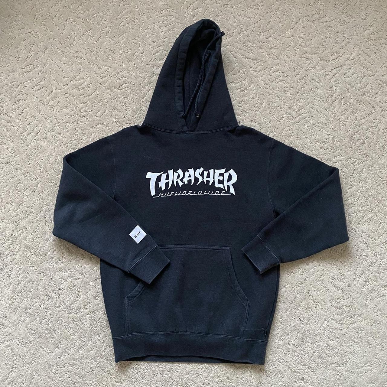 huf x thrasher asia tour hoodie a few holes but