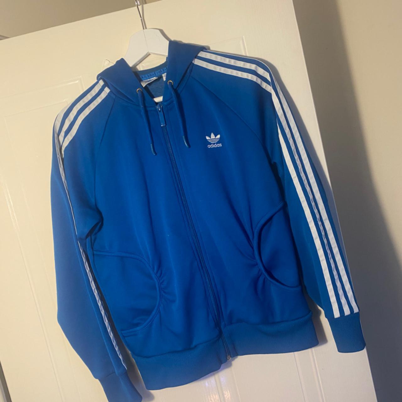 Adidas Jacket -size 12   Medium -lightish Blue - Depop