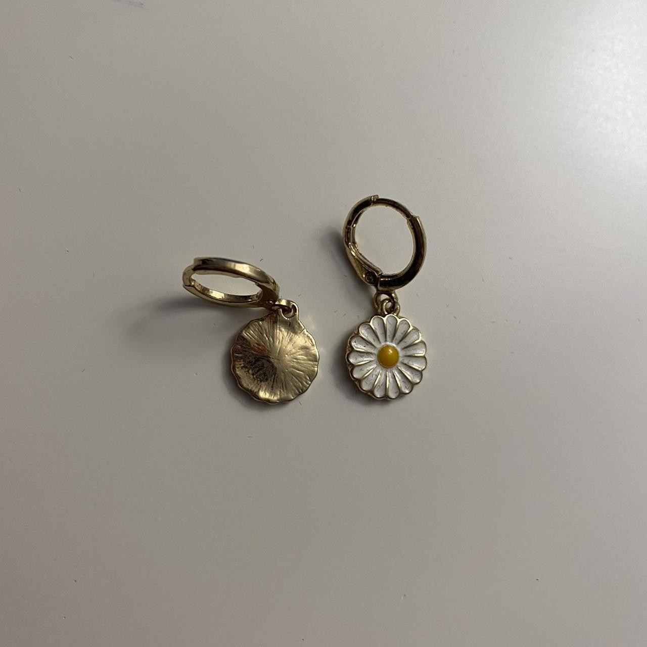Gold Daisy hoop earrings Daisy earrings with gold... Depop