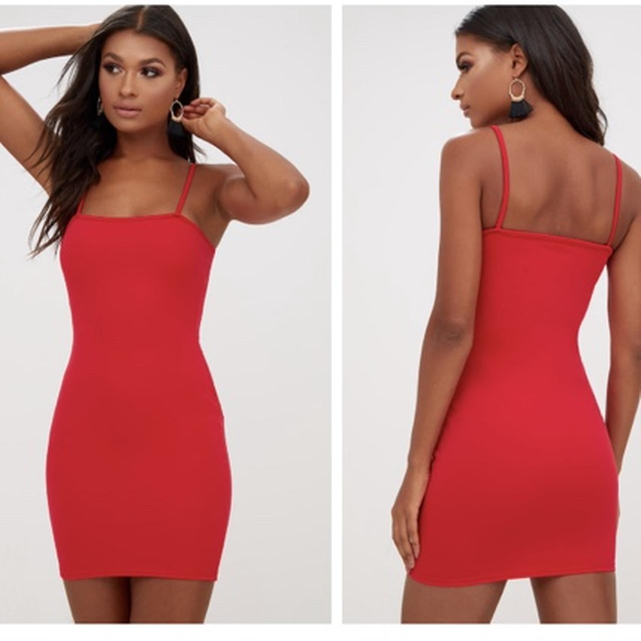 red straight neck bodycon dress