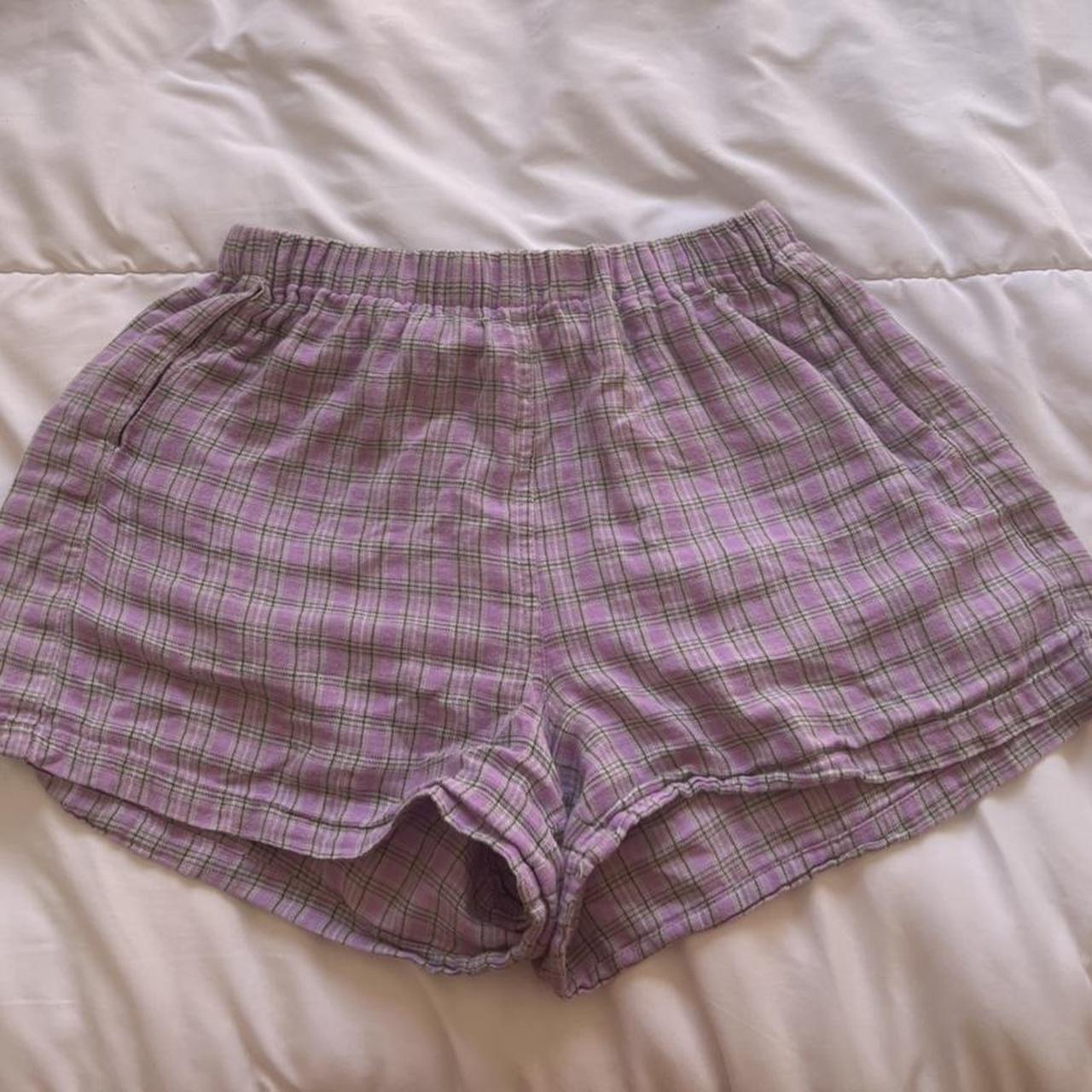 Brandy Melville boxer shorts -lilac and green... - Depop