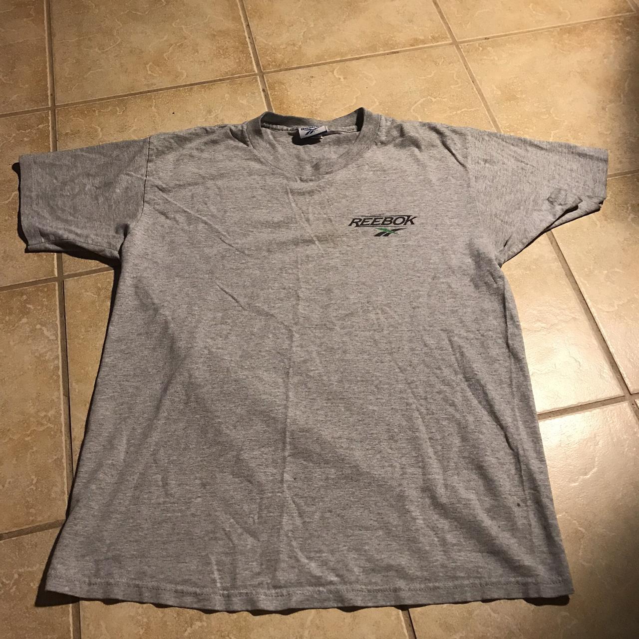 Vintage Reebok shirt big logo down back $30 shipped... - Depop