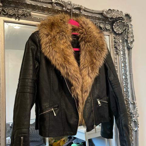 River island leather on sale jacket with fur