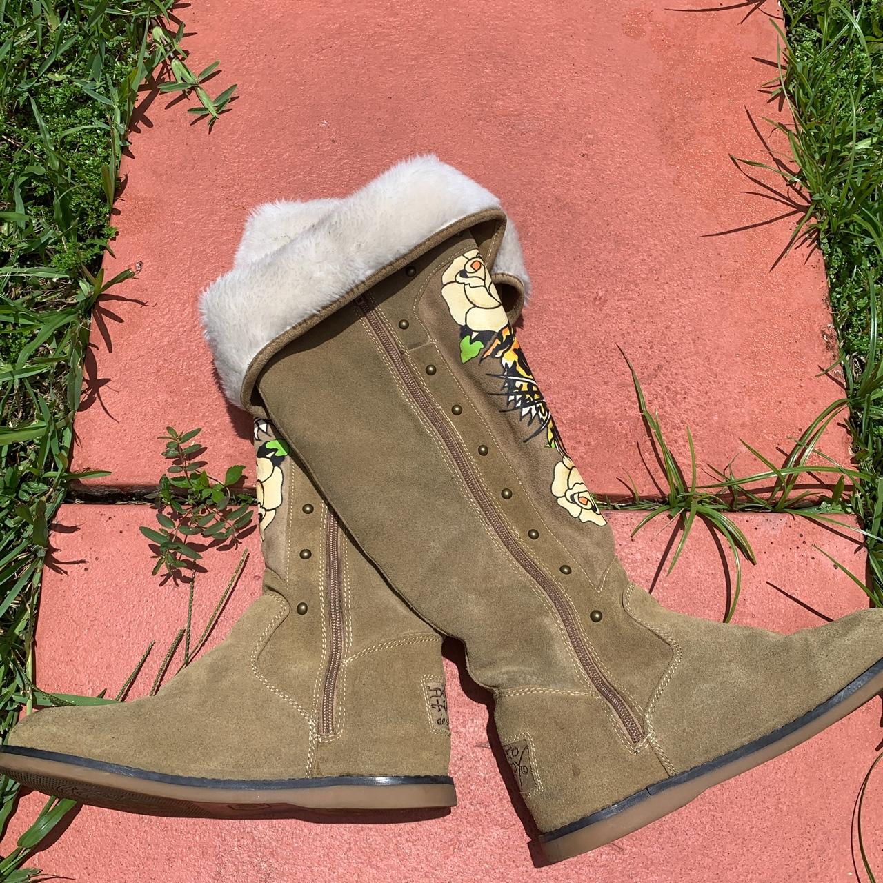 Ed Hardy Men's Brown and Cream Boots Depop