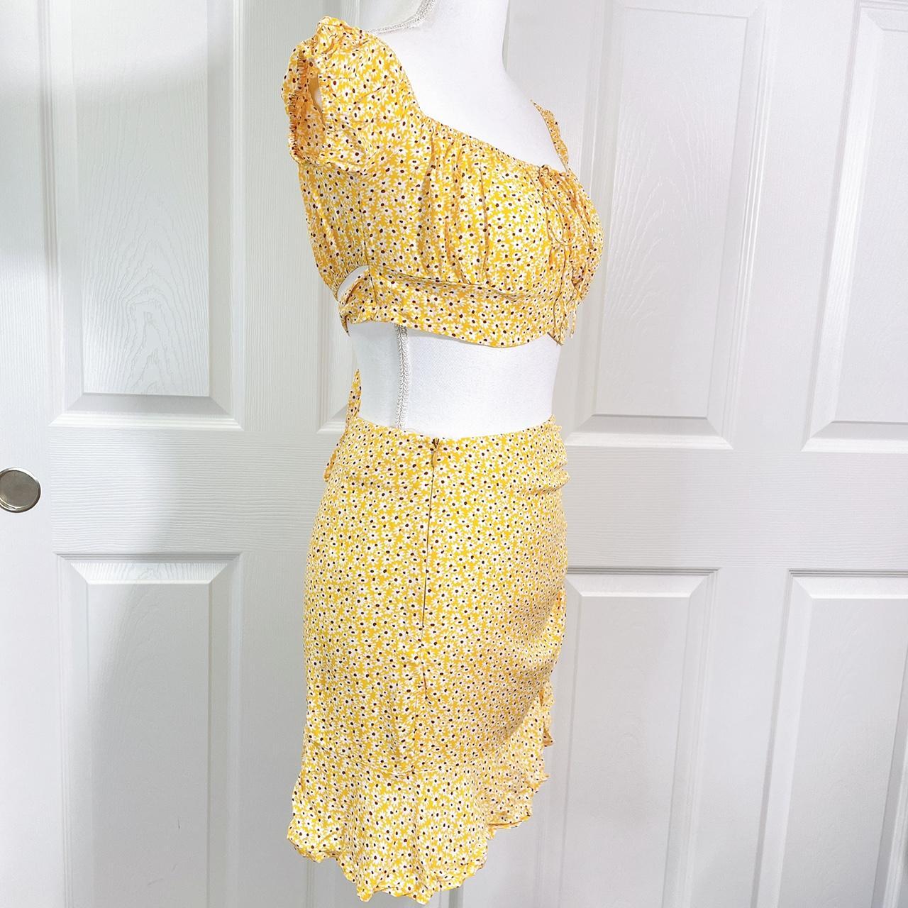 Yellow floral wrap top and skirt 2 piece... Depop