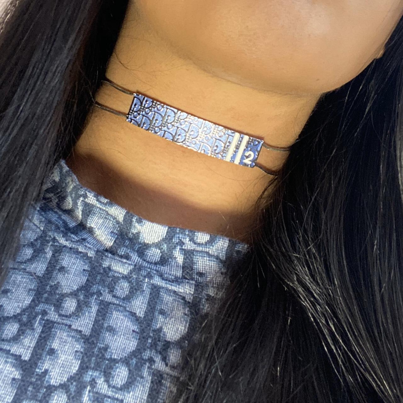 Louis Vuitton leather choker necklace with silver - Depop