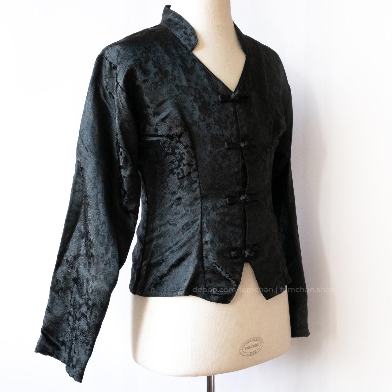 Black brocade jacket with traditional frog buttons... - Depop