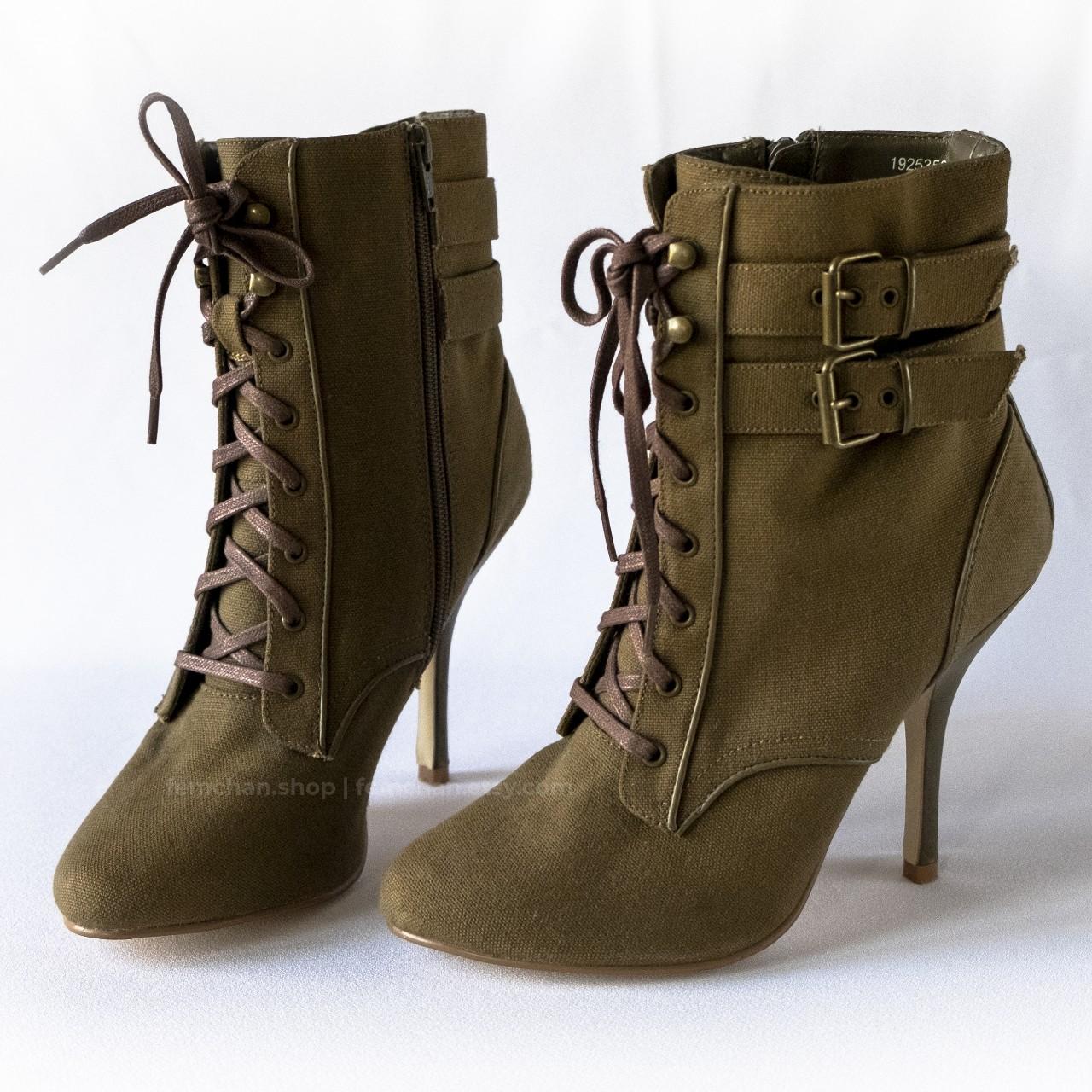 Lace-up ankle boots in military style with hook &... - Depop