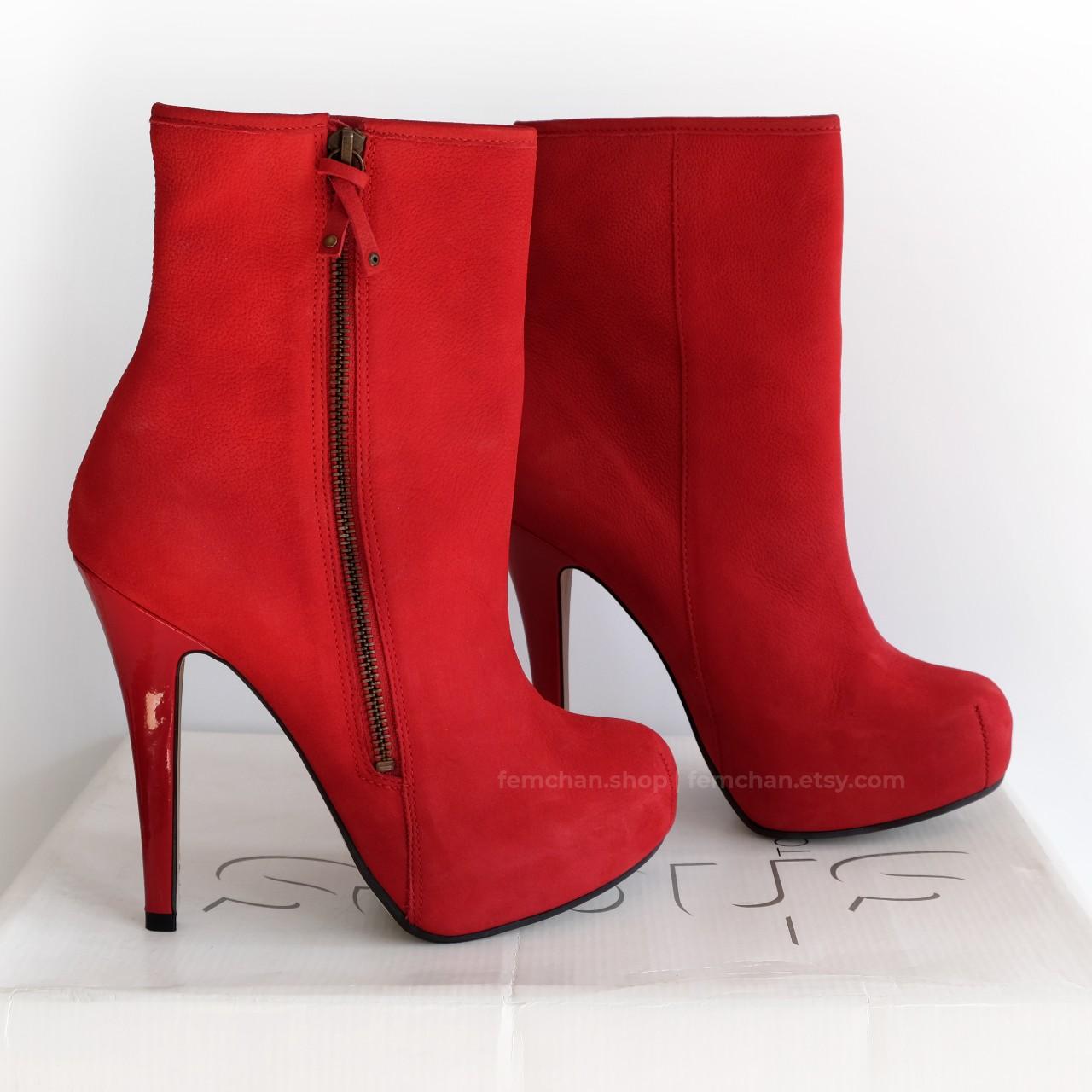 Topshop ANNEX high leg ankle boots in bright red... - Depop