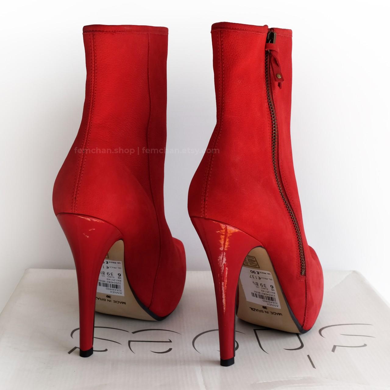 Topshop ANNEX high leg ankle boots in bright red... - Depop