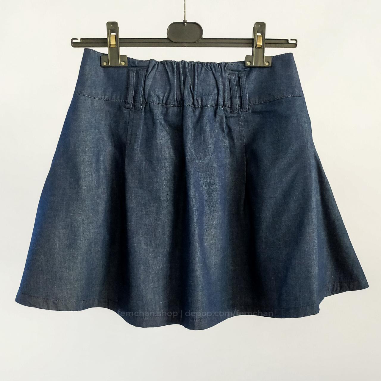 Dark denim high-waisted mini skirt with button front... - Depop