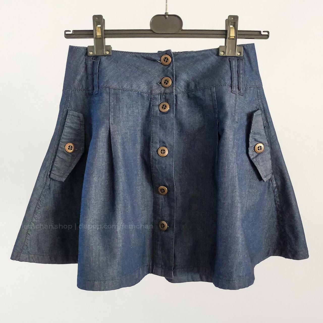 Product Image 1 - Dark denim high-waisted mini skirt