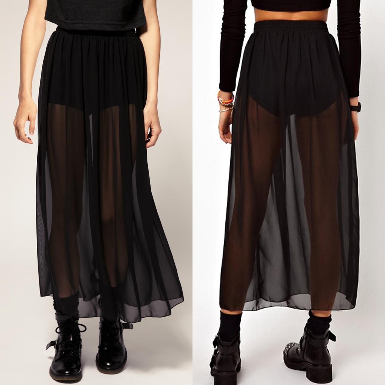Black Sheer Chiffon Long Skirt Due To Its Depop