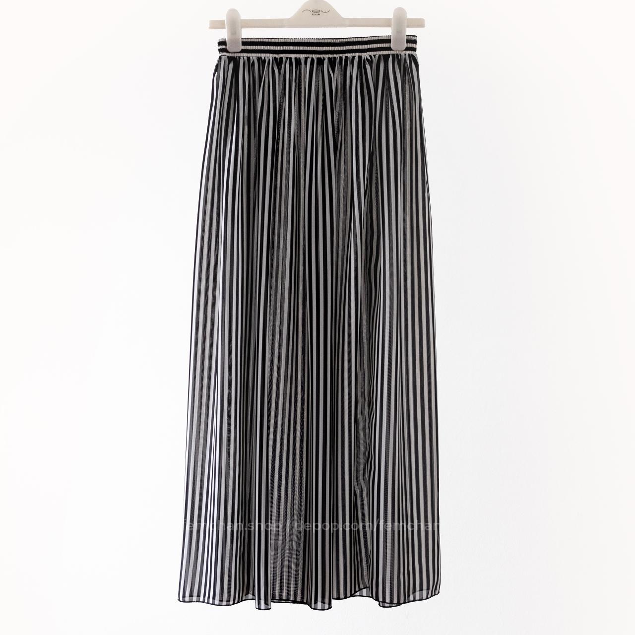 Sheer chiffon maxi skirt with black and white... - Depop