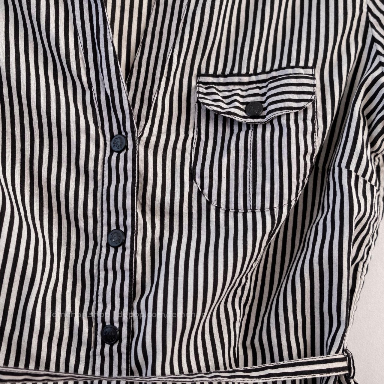 Fun monochrome striped shirt with V-neck, slim waist... - Depop