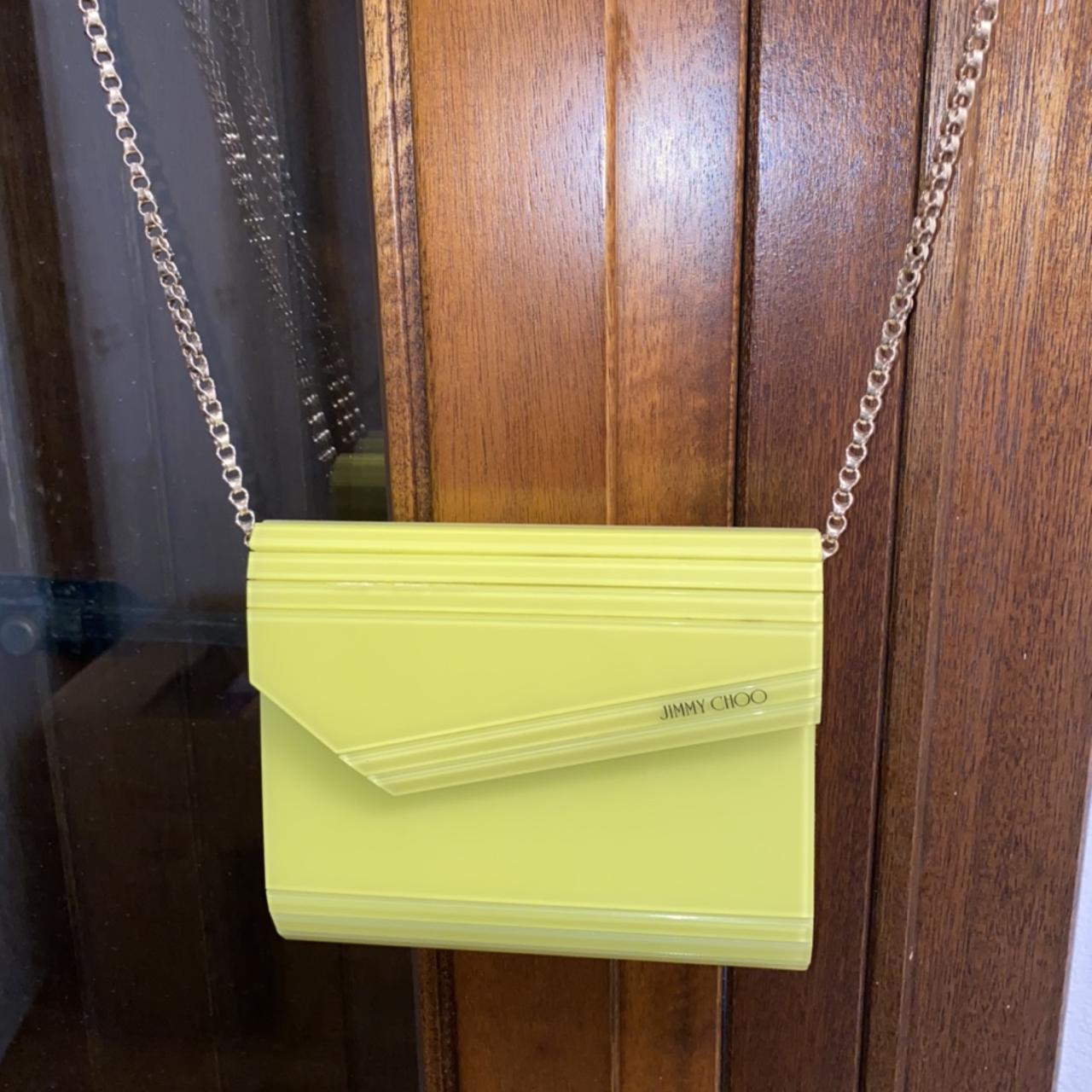 Jimmy Choo candy clutch bag in neon yellow. I used... - Depop
