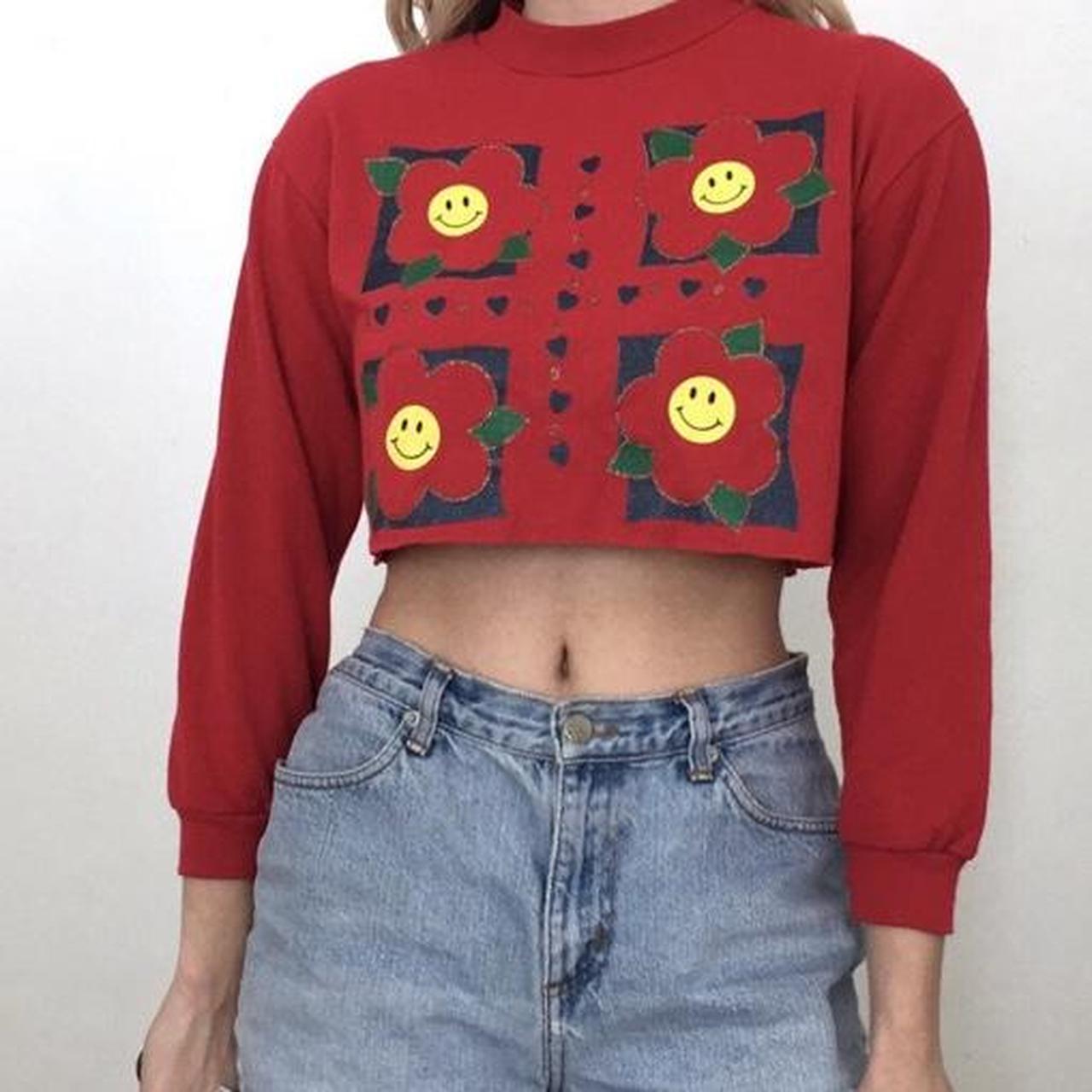 American Vintage Women's Red and Yellow Croptop Depop