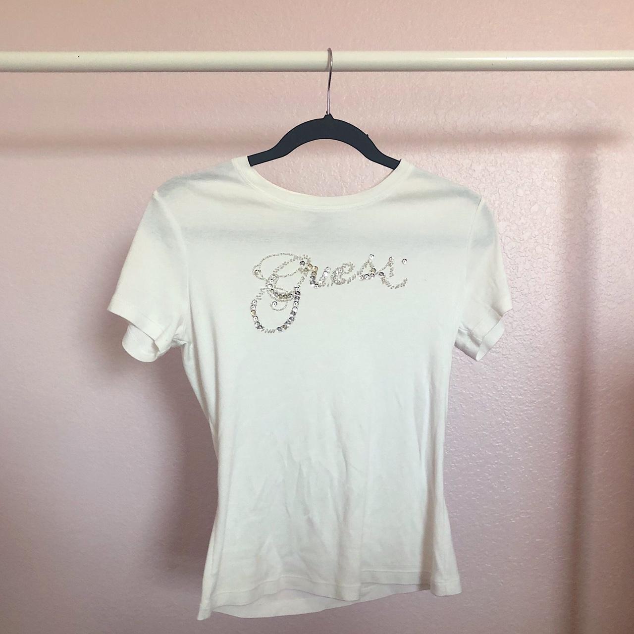 Guess Women's White and Silver T-shirt (2)