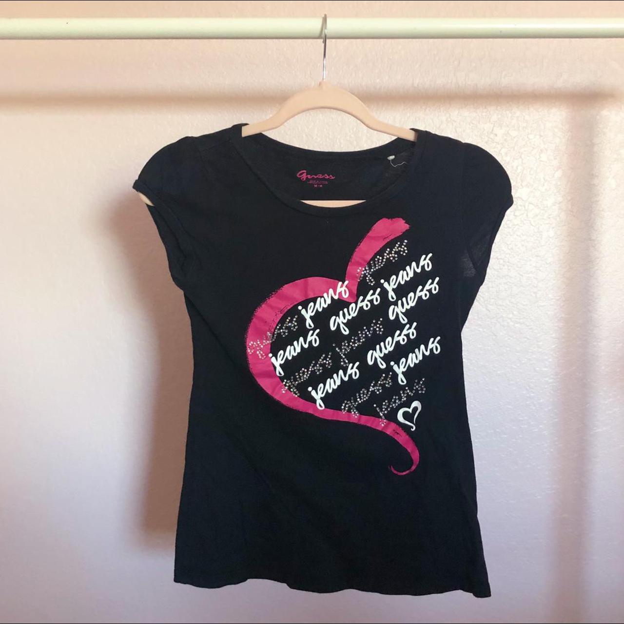 Guess Women's Black and Pink T-shirt | Depop