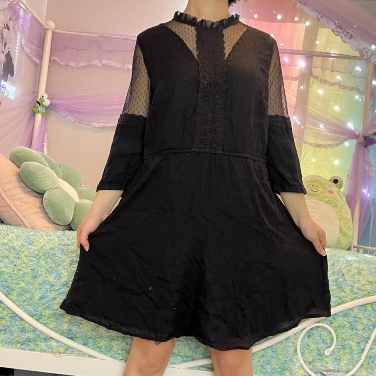 simple cotton black dress with polka dot mesh... Depop