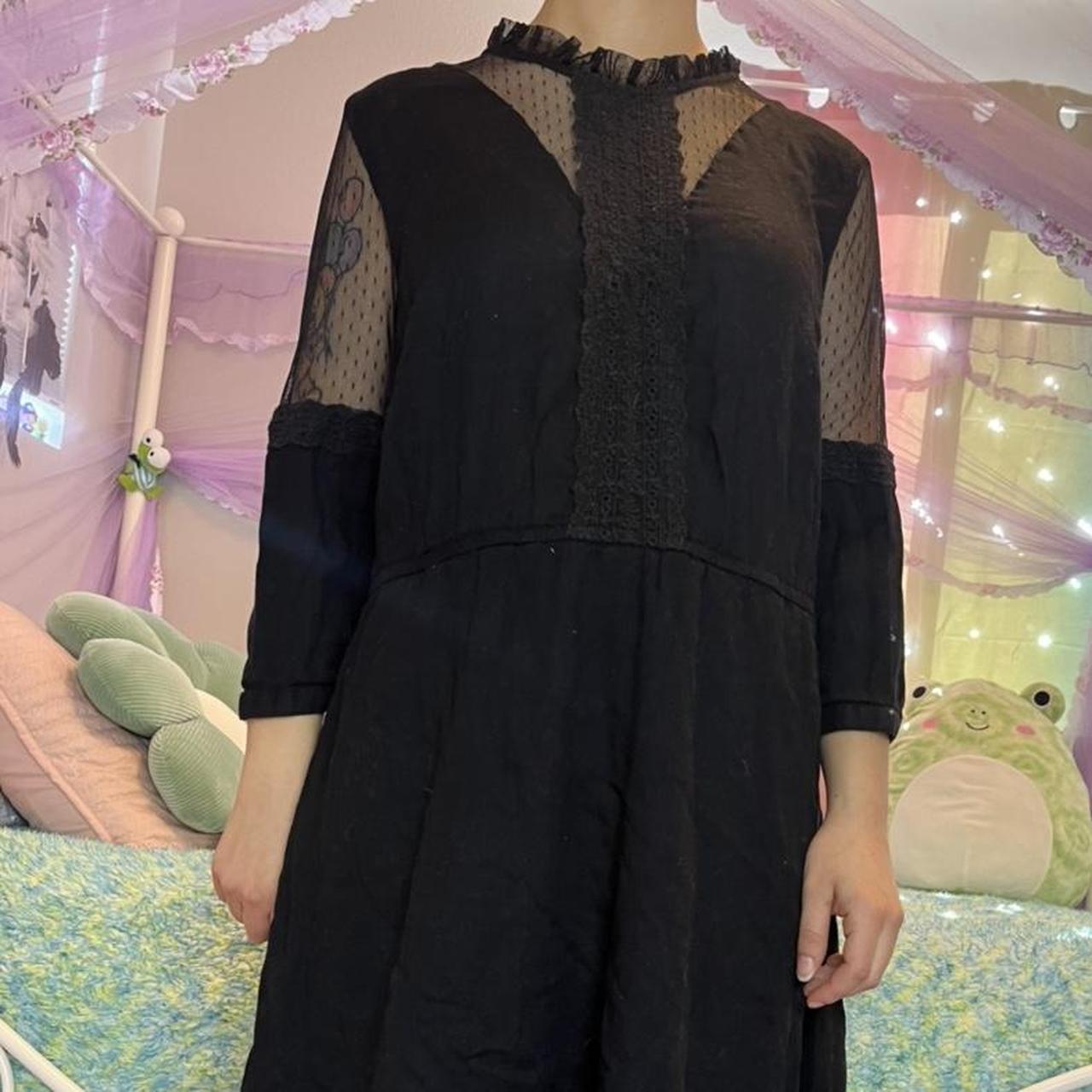 simple cotton black dress with polka dot mesh... Depop