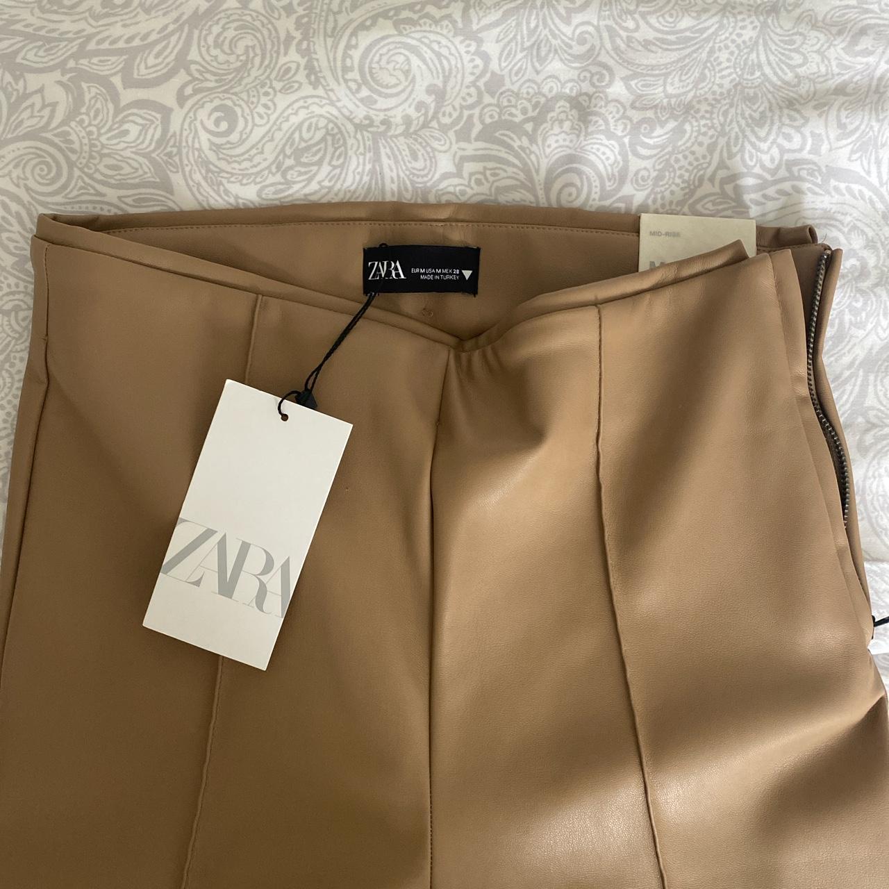 Pantalon simili cuir beige shops zara